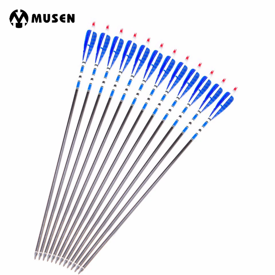 

6/12pcs Aluminum Arrows 32" Spine 400 with Replaceable Arrowhead and Blue Real Feathers for Compound Recurve Bow Archery Hunting