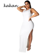 Kakan new women's sexy dress fashion one button open back personality back metal belt dress split sleeveless dress split bow back frilled mixed media dress