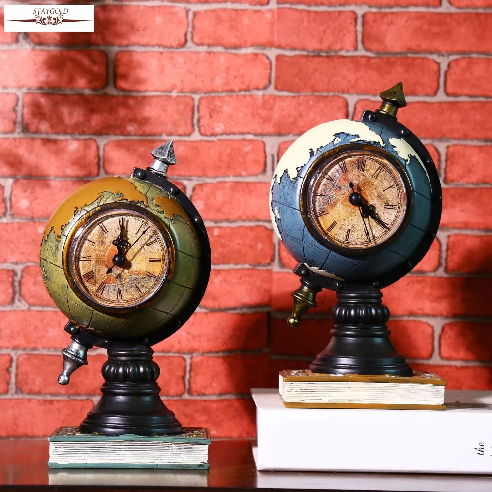 

Retro World Globe Vintage Table Clock Home Decoration Accessories Retro Vintage Clocks Resin Crafts 23*12*11cm