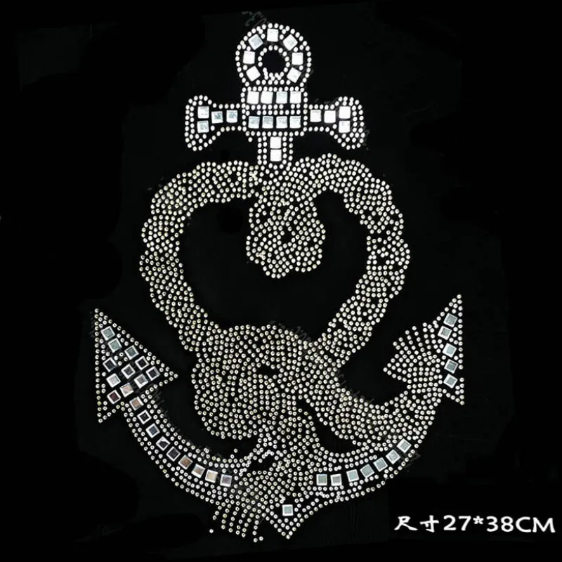 1pcs/1Lot Wholesale Anchor Rhinestone Diamante Transfer Iron On Hotfix