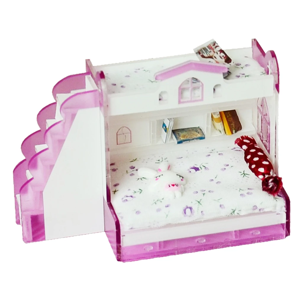 7-Piece purple girl Bedroom Set for dollhouse 1:12 miniature baby room wood