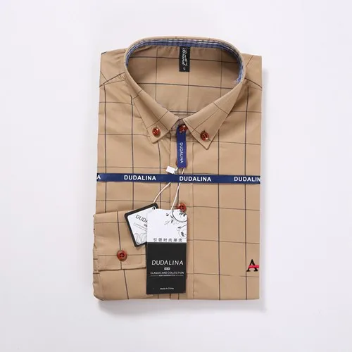 Dudalina Camisa социальной Masculina для мужчин рубашка вышивка логотип с длинным рукавом деловые рубашки в повседневном стиле известный бренд - Цвет: A-1311YELLOW