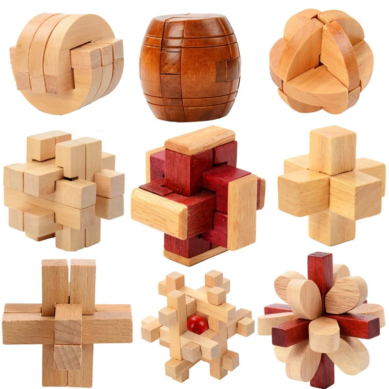 Kids 3D Wooden Puzzle Lock Block Game IQ Brain Teaser Intelligence Develop Toys 