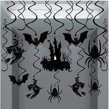 30 шт. черные вечерние свисающие палочки на Хэллоуин, ведьмы, летучие мыши, пауки, замок, ПВХ, спирали, украшения, Хэллоуин, ЕВА, украшения для дома