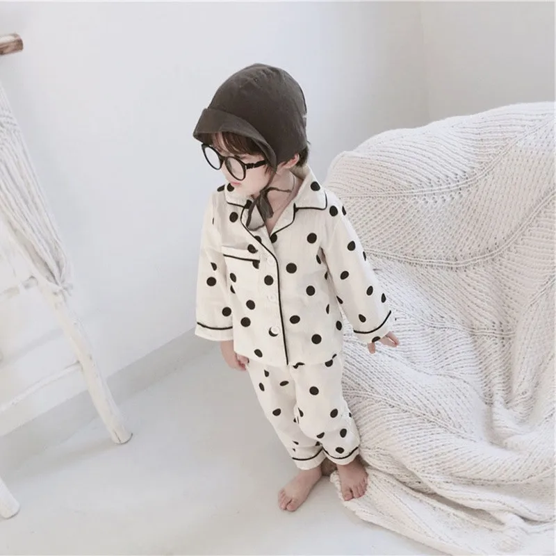 Baby Sleepwear Kids Boys Girls Polka Dot Pattern Outfits Set Long Sleeve Blouse Tops+Trousers Sleepwear Pajamas