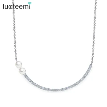 

LUOTEEMI New White Gold-Color AAA Cubic Zircon Simulated-Pearl Chokers Necklace For Women Fashion Vintage Jewelry