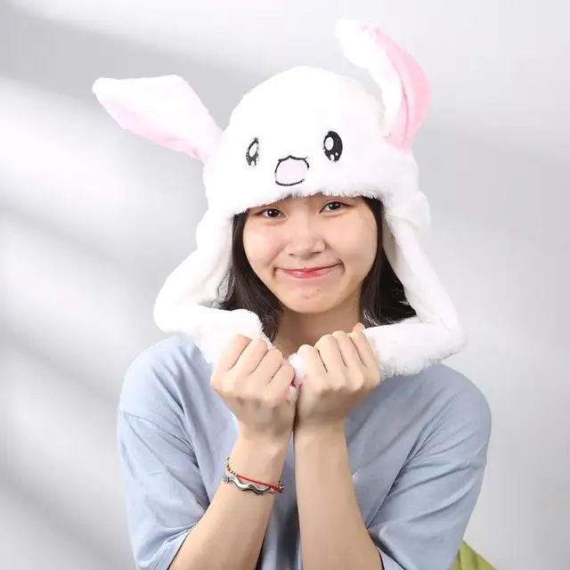 Lovely Baby Cartoon Plush Moving Ears Rabbit Hats Toys Kids Funny Adults Pinching Soft Ear Animals Shape Hat Children Gifts 4