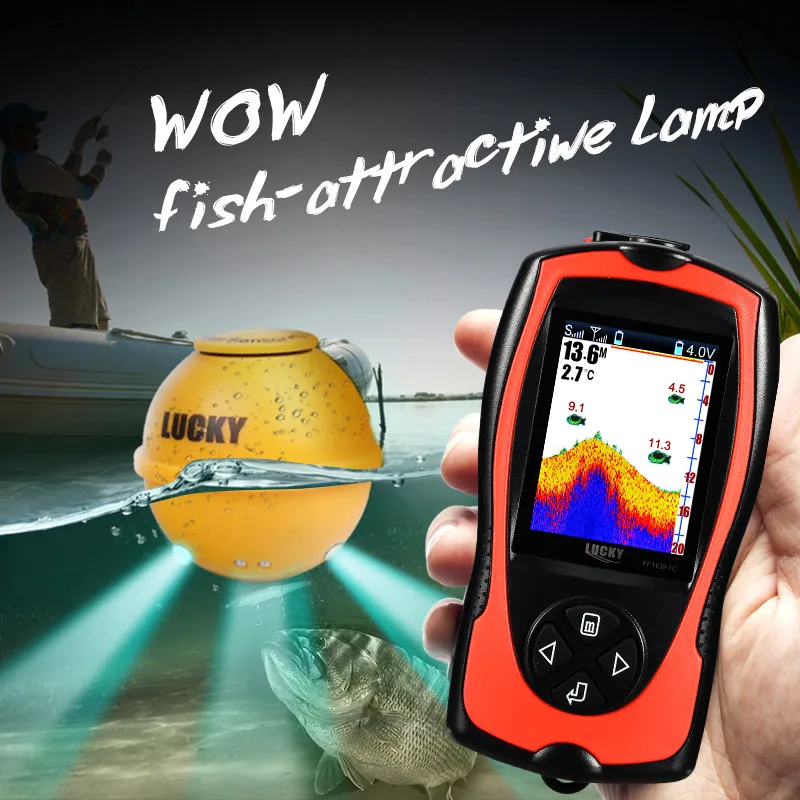 Recarregável sem Fio Lucky Fish Finder Ff1108 1 Cwla Findfish Sonar Sensor Fish Finder Sondadores Deeper Fishfinder Pesca 3 fio recarregável sensor sonar inventor de peixes