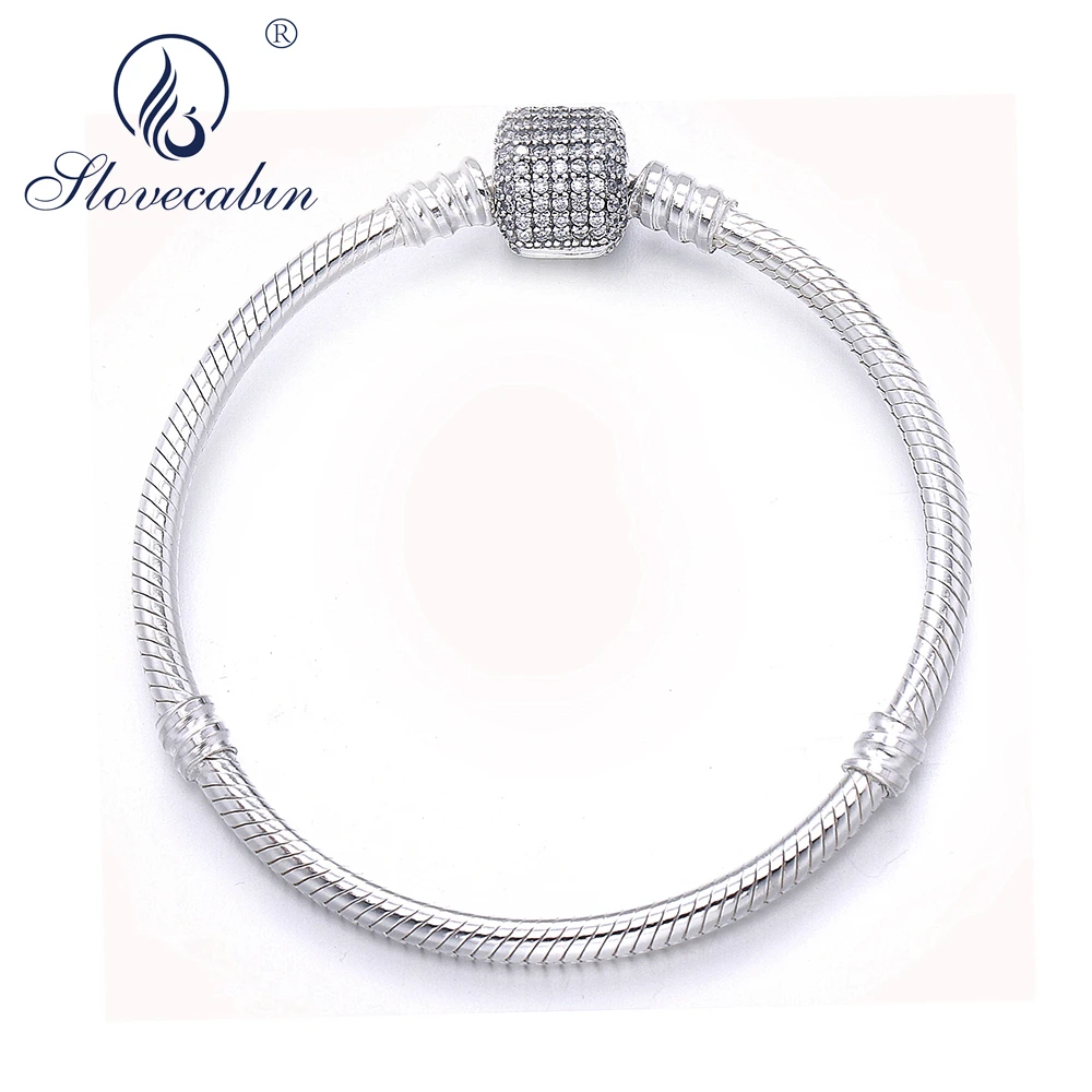 

Slovecabin Radiate Splendour Round Moments Bracelet For DIY Beads 100% 925 Sterling Silver Snake Bracelet With Clasp For women