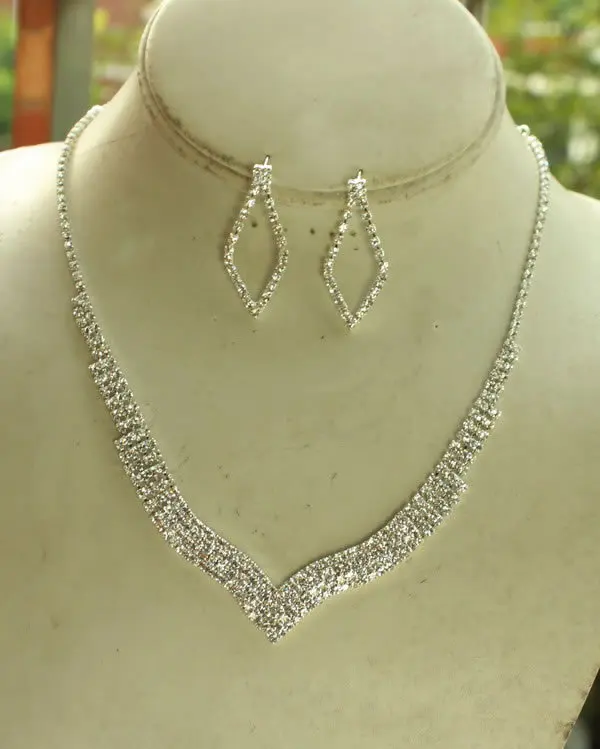 Simple V Shape Rhinestone Wedding Bridal Set Necklace Earring Simple V Shape Rhinestone Wedding Bridal Set Necklace Earring Jewellery For Women Party Engagement Free Shipping In Jewelry Sets From