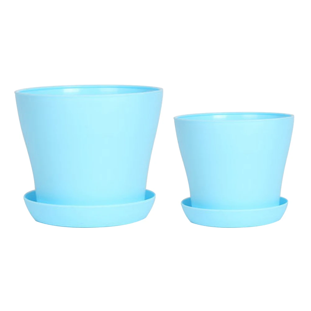

2pcs Plastic Fleshy Seedling Pots Root Control Flowerpots Resin Planters With Tray For Planter Cactus Bonsai (Blue Size S + XS)