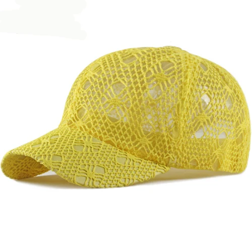 HT2534 дышащая летняя кепка s для женщин, шапки для папы, однотонная кружевная бейсболка, Женская Повседневная солнцезащитная Кепка в Корейском стиле, 6 панелей, бейсболка - Цвет: Цвет: желтый