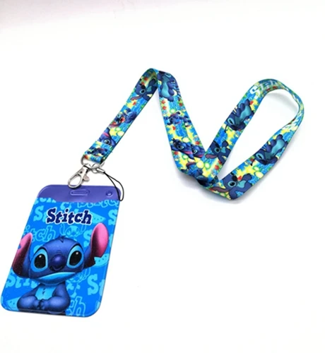 

New 10pcs cartoon Stitch Credit Card Holders Bank Card Neck Strap Card Bus ID holders Identity badge with lanyard key chains GH