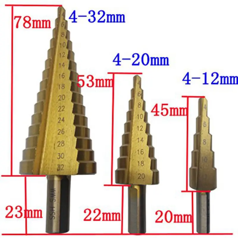 HSS Spiral Flute Step Drill Bit Set Core Drill Bit Cone Step Drill Bit