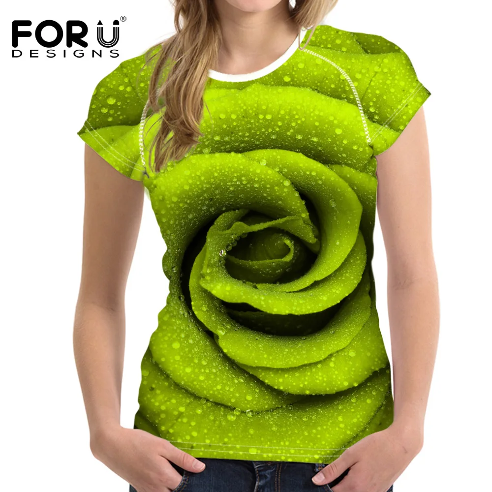 

FORUDESIGNS t-shirt Women tops & tees Rose Floral t shirt Womens Shirts Short Sleeve Summer Plain color Harajuku Tops Ladies XXL