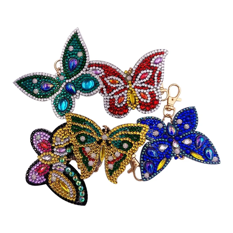 

New 5D Diy Diamond Painting Keychain Fashion Cartoon Butterfly Keychain Handmade Diamond Bag Pendant