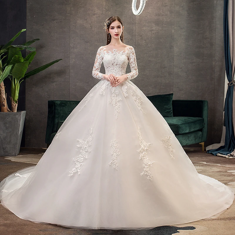 slim wedding dress with train