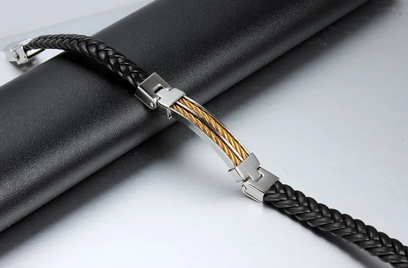 Vnox модные черные Кожаные браслеты Для мужчин Jewelry Проволока из нержавеющей стали Лидер продаж Aliexpress панк подарок