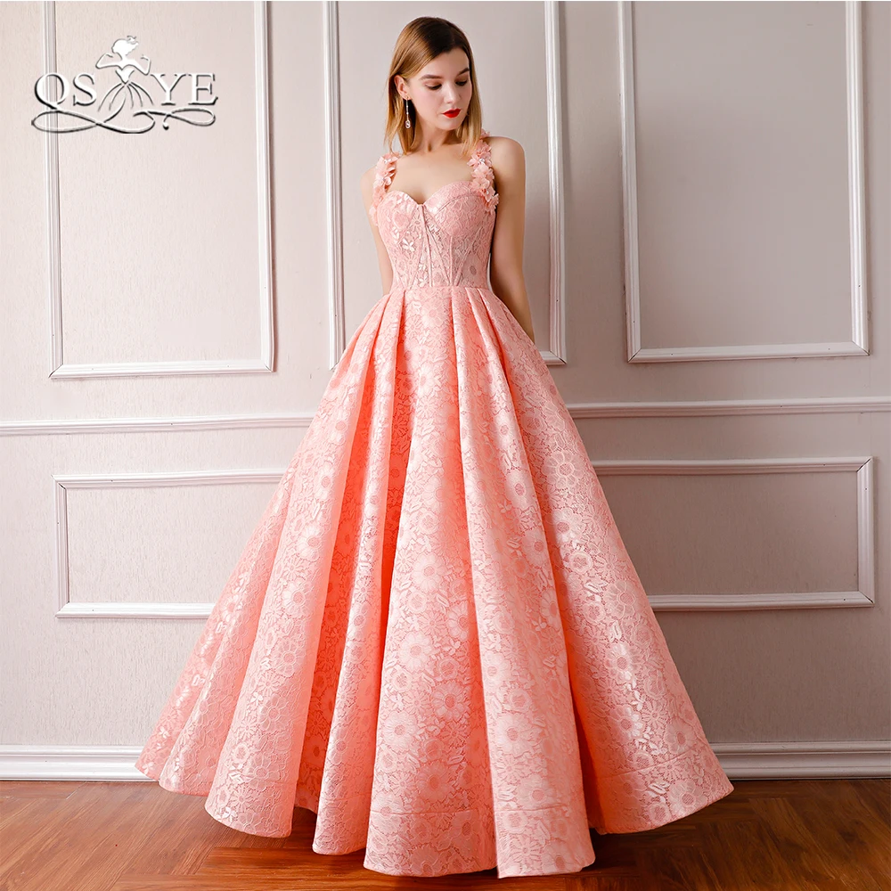 

QSYYE 2018 Pink Formal Evening Dress Spaghetti Straps Sweetheart 3D Flowers Floor Length Lace Long Prom Dress Party Gown Custom
