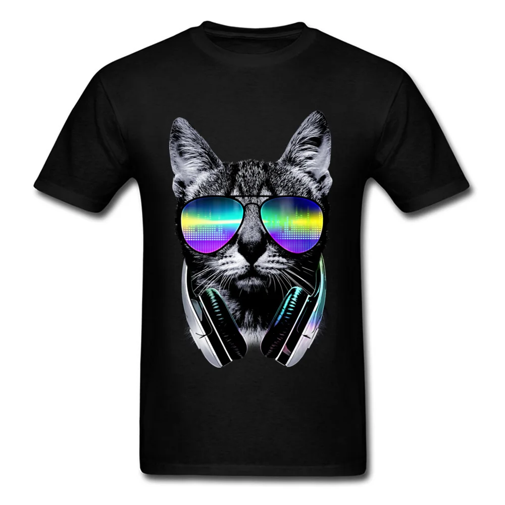 Music Lover Cat V.II O Neck T-Shirt Autumn Tops Shirt Short Sleeve Hip Hop Pure Cotton Casual Sweatshirts Printed Mens Music Lover Cat V.II black