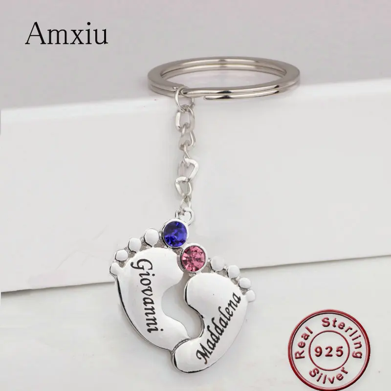 Amxiu Custom 925 Sterling Silver Keychains Engrave Two Names with  Birthstone Foot Key Chains For Women Mother's Gift Accessories - AliExpress