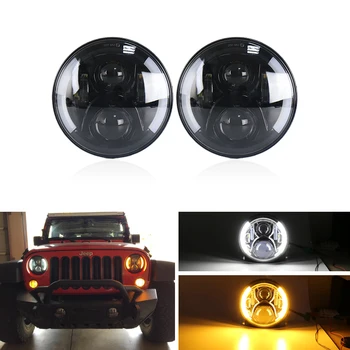 

2PCs Black 7" Round Hi/Lo Beam H4 H13 Led Headlight Assembly Kits Turn Position DRL Halo For Lada 4x4 urban Niva For Jeep