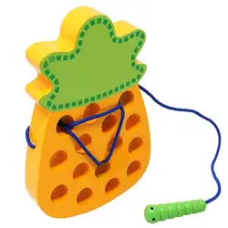 Деревянный шнуровкой большой игрушечный ананас Threading Монтессори обучения Раннее развитие ребенка игрушка Пазлы Путешествия Игры