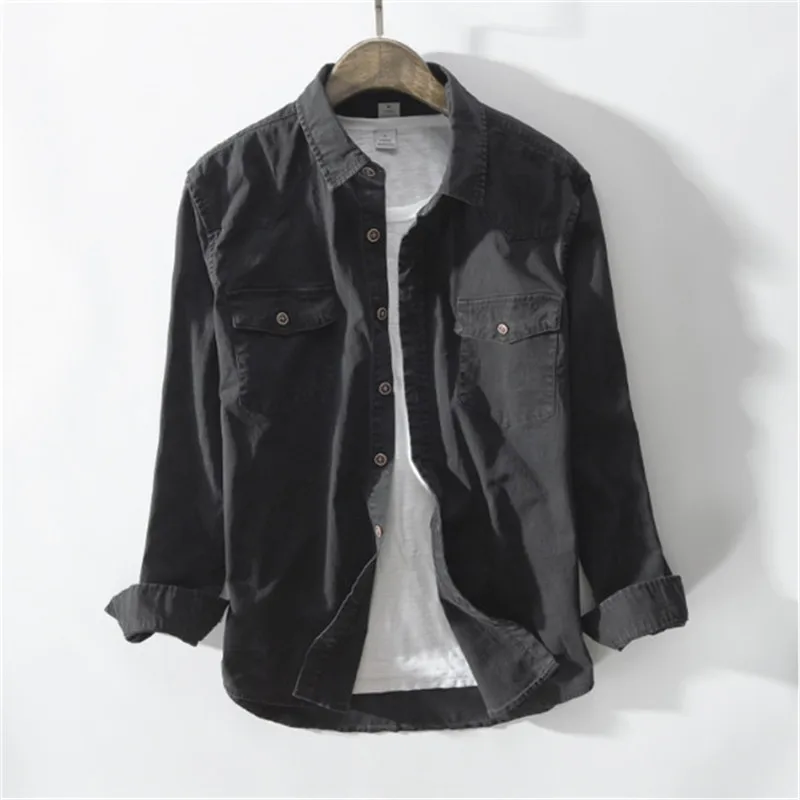 

Male Casual Vintage Shirt Clothes New Arrival Spring And Autumn Male Fashion Green Khaki Color Long Sleeve Cotton Casual Shirt