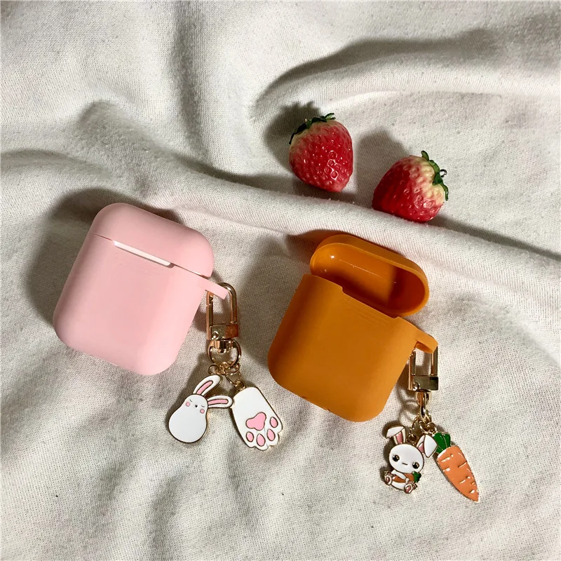 

Exquisite Rabbit Charms keychain cute candy color silicone Headphone Earphone Case For Apple Airpods Accessories cover