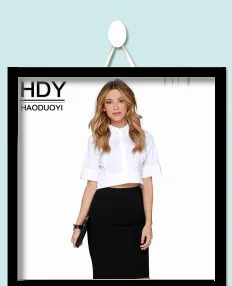 HDY Haoduoyi Women White Shirts Batwing Sleeve Button Down Shirt Ladies Blouse Casual Work Wear Fashion Blouses Female Tops