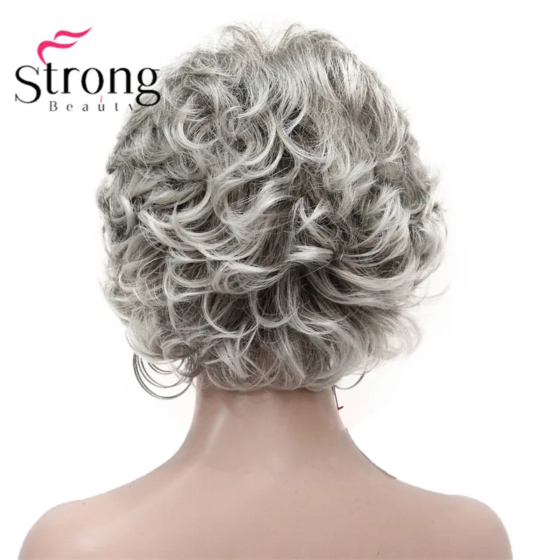 Дешево StrongBeauty мягкий взъерошенный кудрявый парик короткий серый микс полный синтетический парик выбор цвета