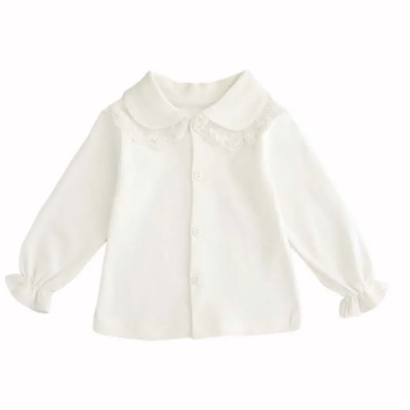 

Newborn Spring Baby Girl Cute Cotton Peter-pan Collar Long Sleeve Lace Blouse Button Down Shirt 0-24M For Baby Girl