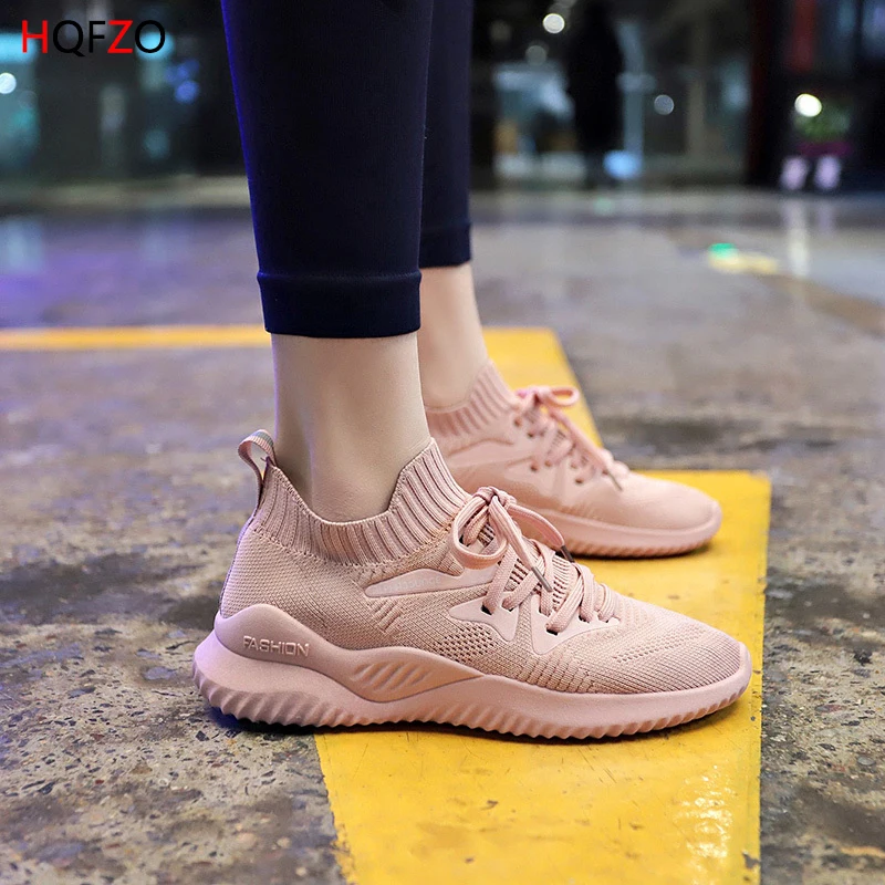 HQFZO/Модные женские кроссовки Tenis Feminino обувь на платформе эластичная плоской