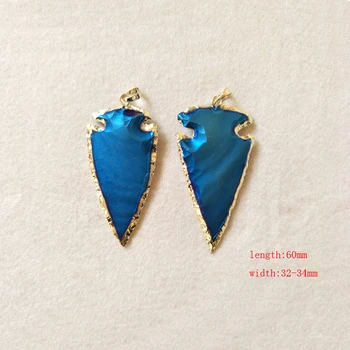 

5pcs Natural stone Carved Arrowhead Druzy Pendant,Deep Blue Plated Rough Bead Stone Arrow charms Necklace Jewelry Making PD223