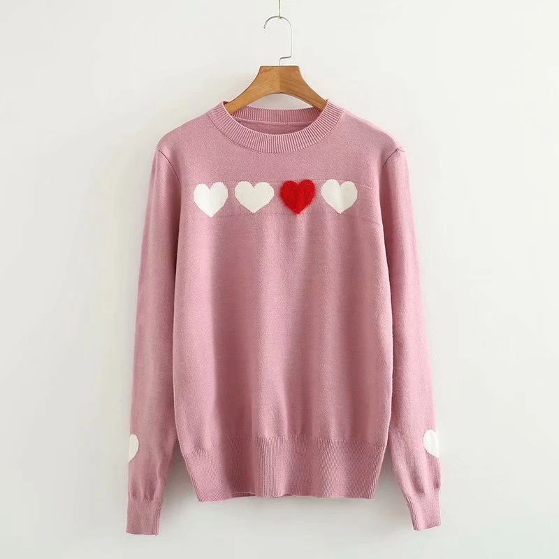 LUNDUNSHIJIA, Модный женский вязаный свитер, Женский вязаный пуловер, для девушек, подходит ко всему, с рисунком сердца, свитер с длинными рукавами