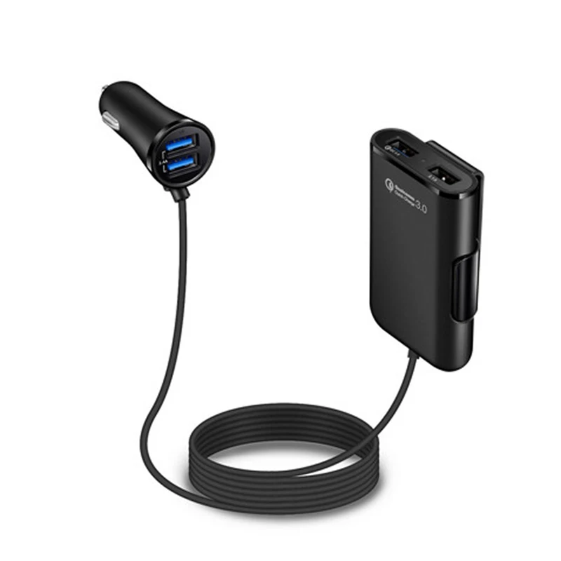 USB متعدد المنافذ ميناء QC 3.0 المقعد الخلفي كليب شاحن سيارة تمديد الحبل كابل طويل ل فون الخلفية المقعد الخلفي سيارة سريعة محول للشحن