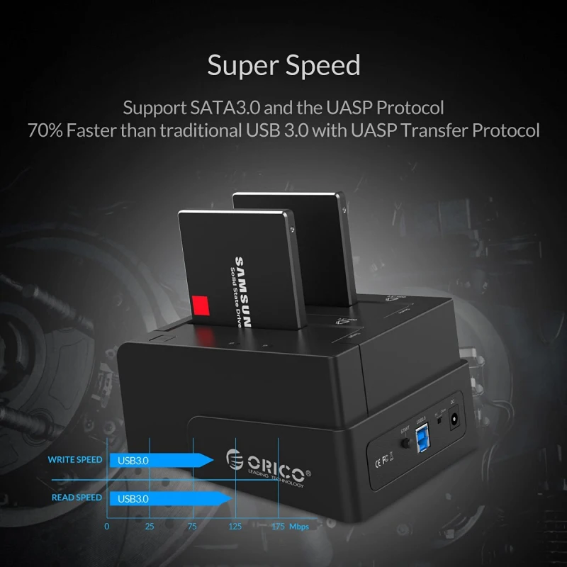 ORICO Docking Station 2.5 3.5 Dual Bay USB 3.0 to SATA HDD SSD Case Hard Drive Tool Free Duplicator 16TB for Windows Mac OSX9.1