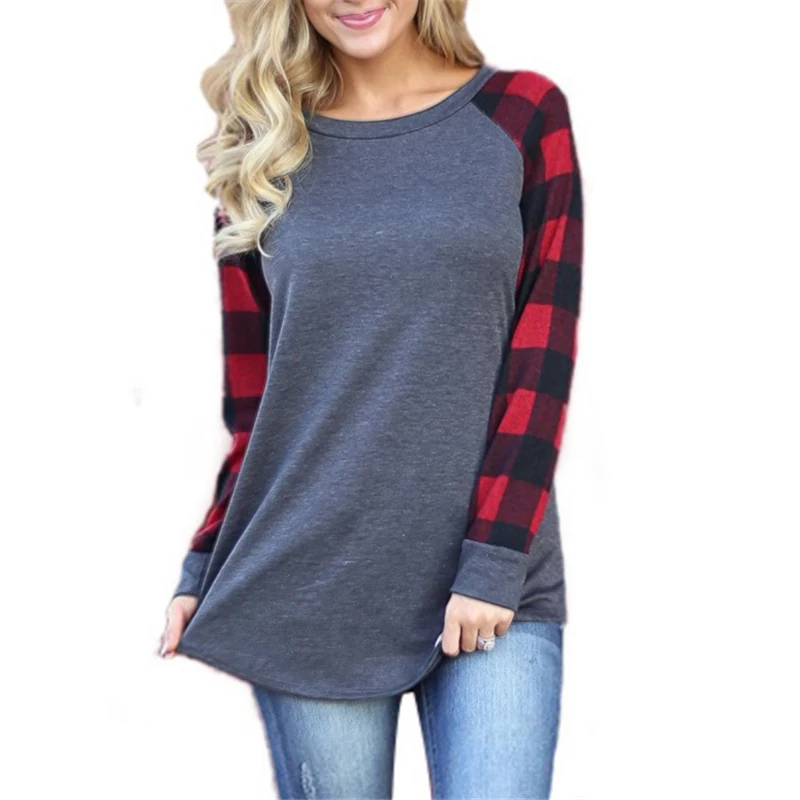 

S-5XL New Autumn Paid Patchwork Shirts Women Long Sleeve Ladies Casual Tees Tops Plus Size Clothes 2019 Blusas Female T-shirts