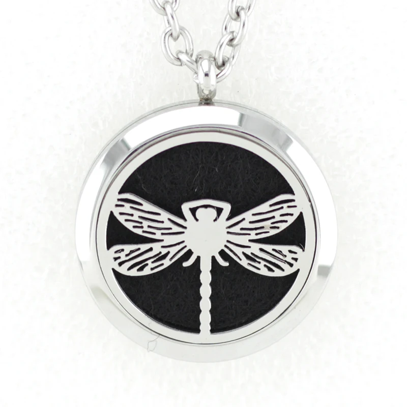 

Dragonfly 30MM Aromatherapy Locket Necklace Pendant 316L Stainless Steel Essential Oil Perfume Locket Pendant With Free Pad