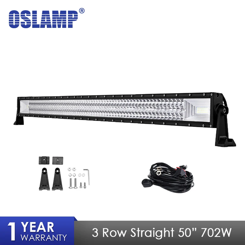 

Oslamp 3 Row 50" 702W LED Light Bar Straight Combo Beam Led Bar Work Light For 4x4 Truck ATV Trailer Car Offroad Driving Light