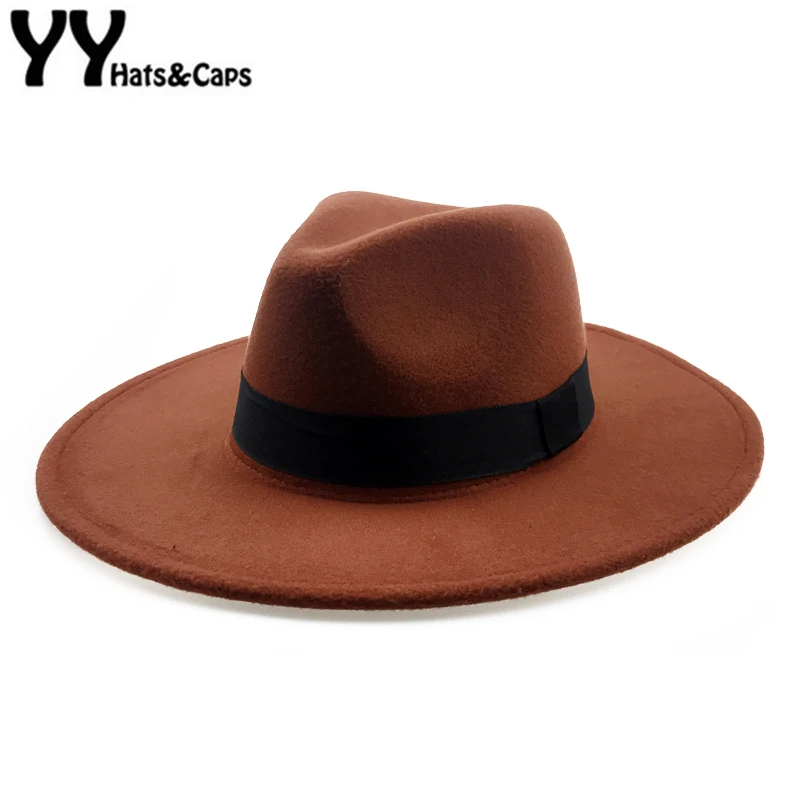 

Elegant Orange Wool Fedora Hat for Women Autumn Vintage Trilby Caps Wide Brim Jazz Church Panama Men Felt Bowler Hats YY18111