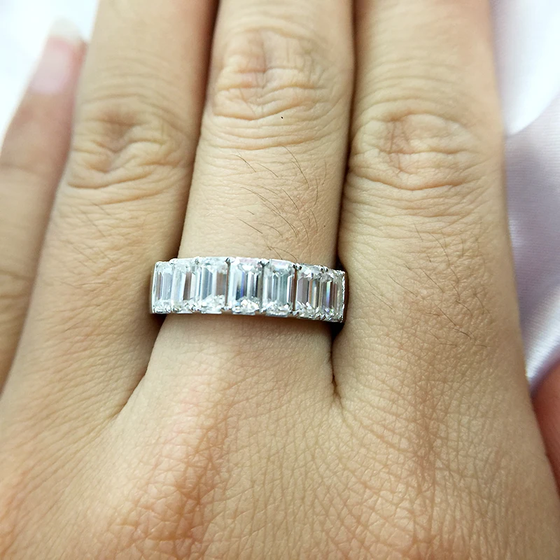 AEAW 2Ctw F цветное широкое Помолвочное кольцо свадебное Moissanite багет полувечность алмазный обруч для женщин из стерлингового серебра