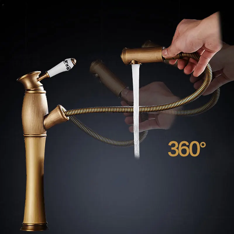 

all copper European,cold and hot mixer water,smoked pull out type bronze bath basin faucet bronze single hole