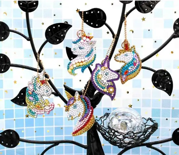 10pcs Unicorn Butterfly Design Diy Diamond Keychain Painting Christmas Gift Diy Special Full Drill Woman Girl Jewelry Keyring