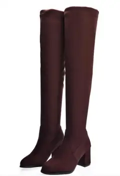 

Sapato Feminino Woman Knee High Boots Autumn Chunky Square High Heels Gladiator Shoes Slip On Booties Chaussures Femme XZ181266