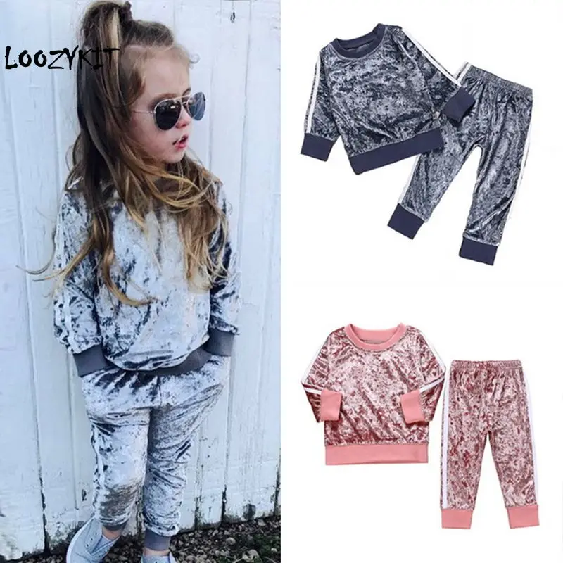 

Loozykit Autumn Spring Corduroy Long Sleeve Tops Sweatshirt Pants Tracksuit Baby Clothes Outfit 2Pcs Set Toddler Kids Girl