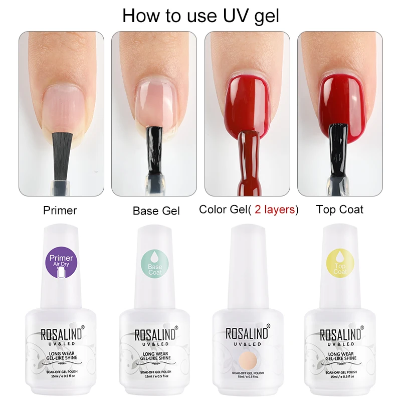 

ROSALIND Nail Gel Polish Set For Manicure varnish Vernis Semi Permanant UV All For Nails Art Base primer Gel Polish Top Coat