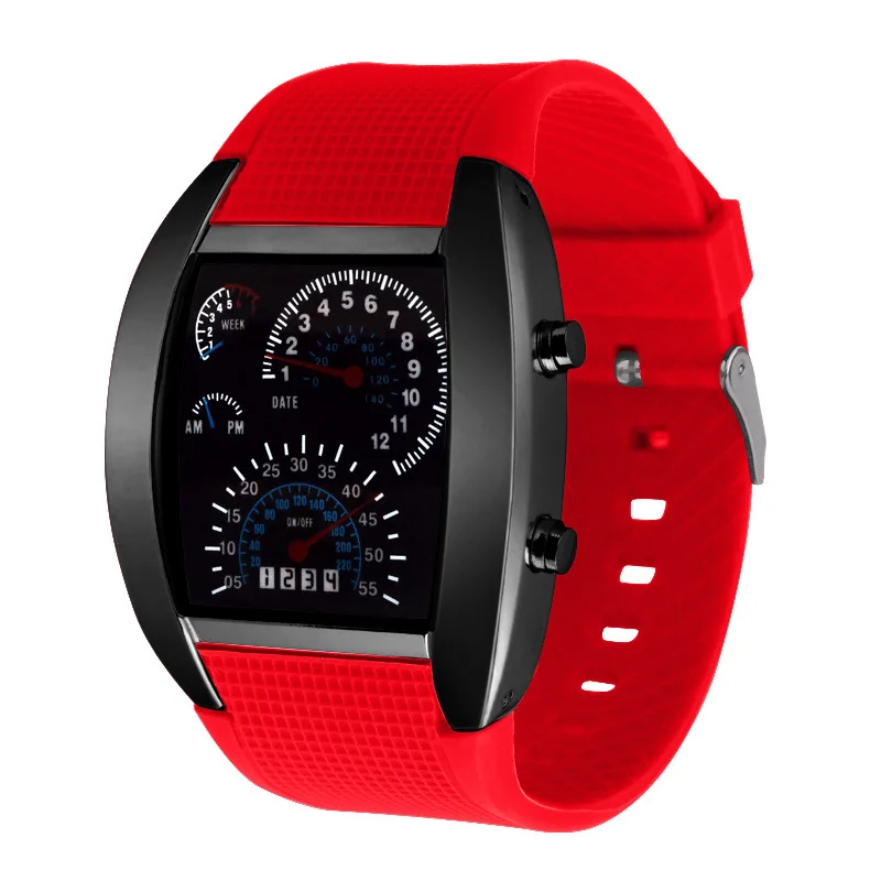 Мужские часы, уникальный светодиодный, цифровые часы, мужские часы, электронные, спортивные часы, мужские часы с резиновым ремешком, Montre Homme Reloj Hombre, подарок - Цвет: black red