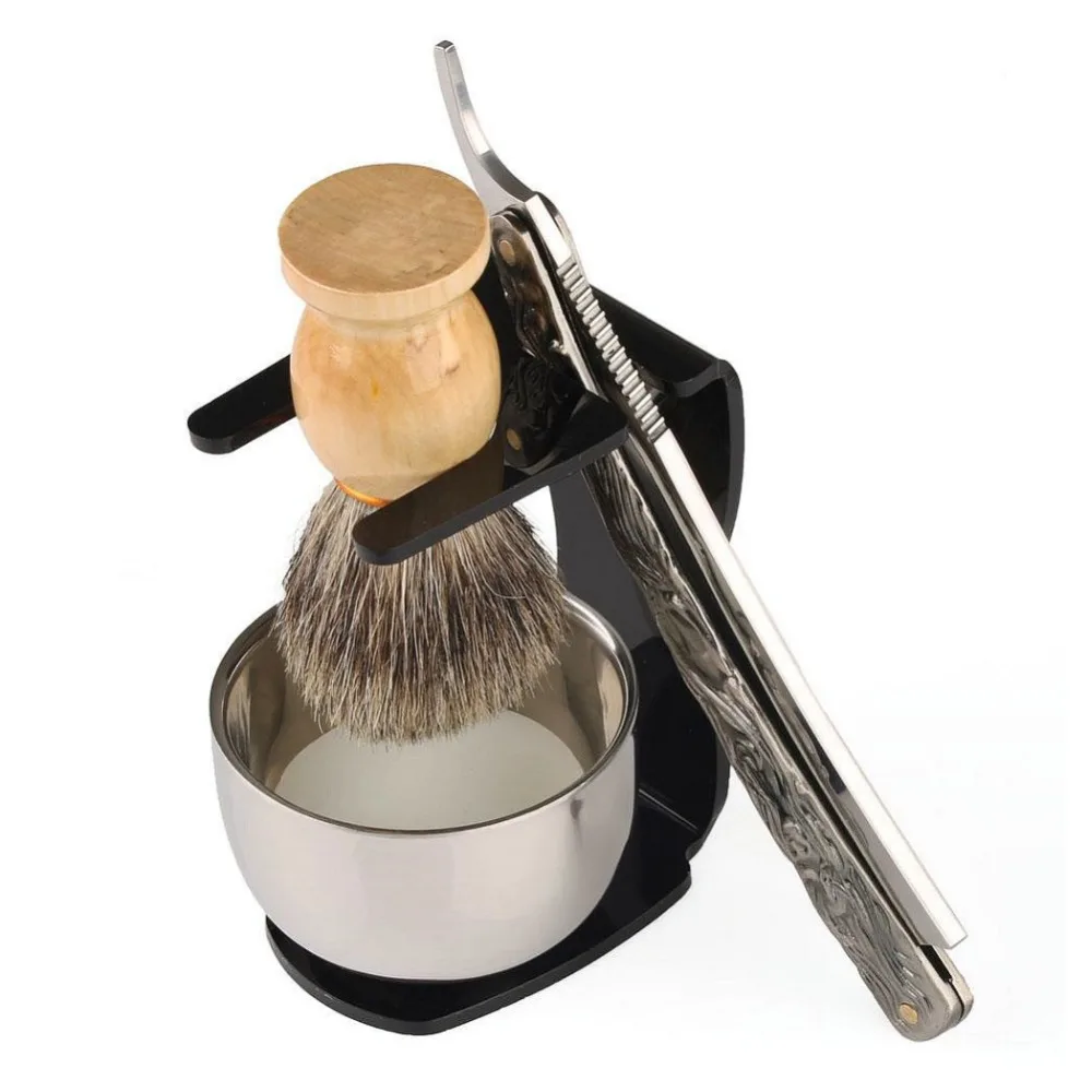 

Professional Barber Kit Straight Razor Badger Shaving Brush Stand Holder Stainless Steel Soap Bowl Shaving Soap+Free Razor Belt