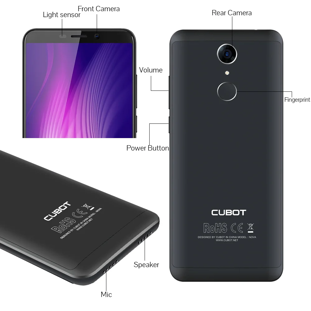 Cubot смартфон Nova две sim карты 4G LTE MT6739 четыре ядра 3 Гб + 16 ГБ мобильный телефон 5
